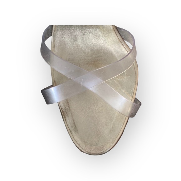 Manolo Blahnik 𖦹 Clear PVC Vinyl Ankle Strap Stiletto Heels Sandals 𖦹 Gold 𖦹 - Picture 9 of 16